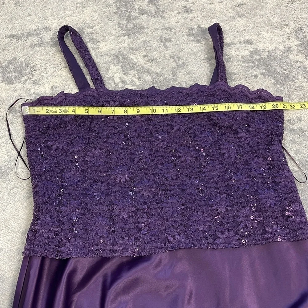 New Alex Evenings Sequin Lace Satin Gown Maxi Dress Square Neck Purple Eggplant
